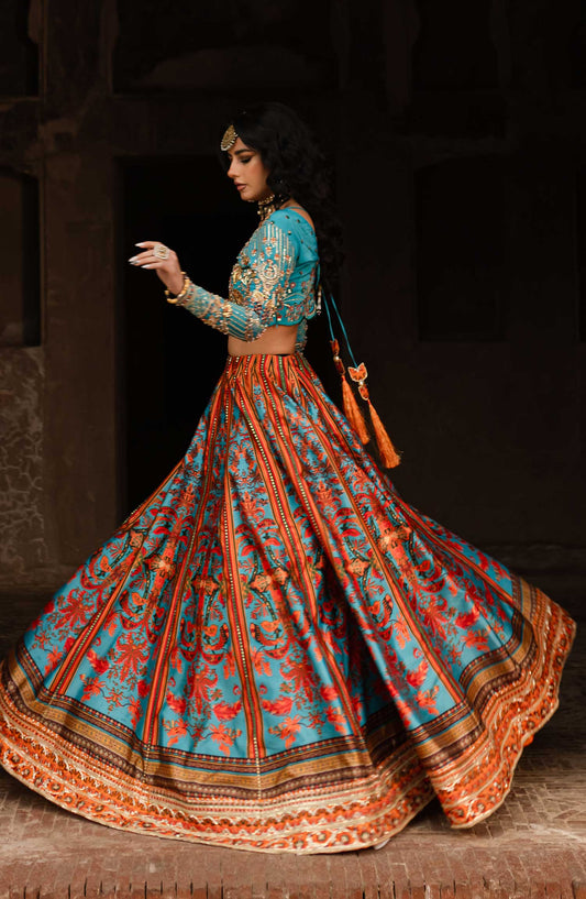 Khwabedah By Maria Osama Khan Embroidered Unstitched 3 Piece - Liyana - MOK25K - Blue - Wedding Collection
