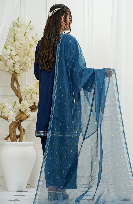 Amna Khadija Embroidered Slub Slub 3 Piece Suit - LPFP-01 - AM25LPFP - Blue - Festive Collection