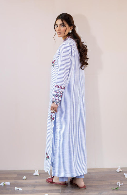 La Rosaa Embroidered lawn Stitched 2 Piece - LSS-24-07 Blue Stripes - Blue - Casual Collection