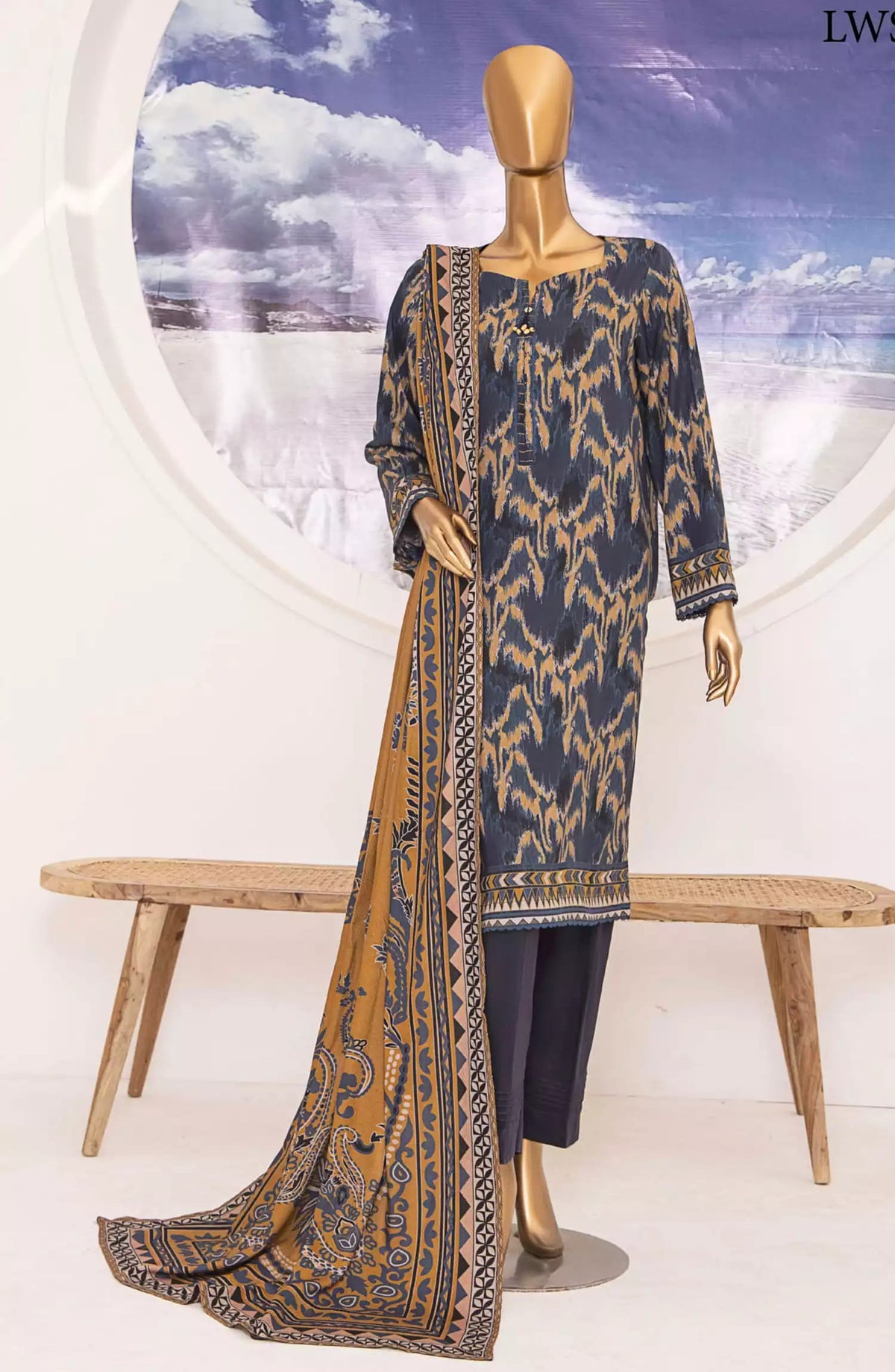 HZ Linen Wintry Shawl Printed Collection Vol 02 - LWS-1153