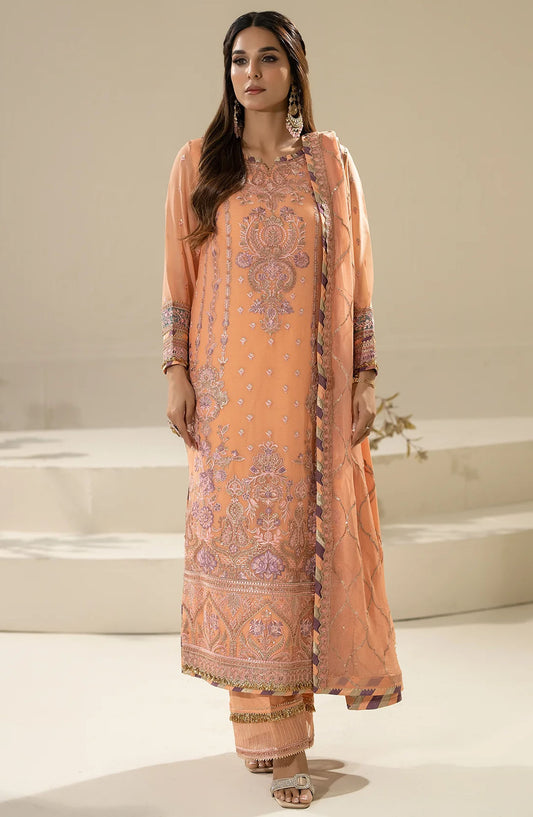 Nisha by Imrozia Embroidered Chiffon Unstitched 3 Piece Suit - M-83 Zimal - IMP25NF - Peach - Festive Collection