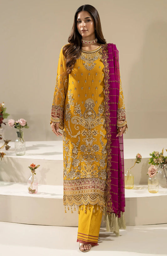 Nisha by Imrozia Embroidered Chiffon Unstitched 3 Piece Suit - M-86 Zohal - IMP25NF - Yellow - Festive Collection