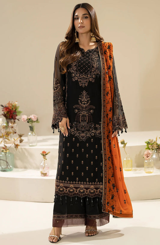 Nisha by Imrozia Embroidered Chiffon Unstitched 3 Piece Suit - M-87 Waniya - IMP25NF - Black - Festive Collection