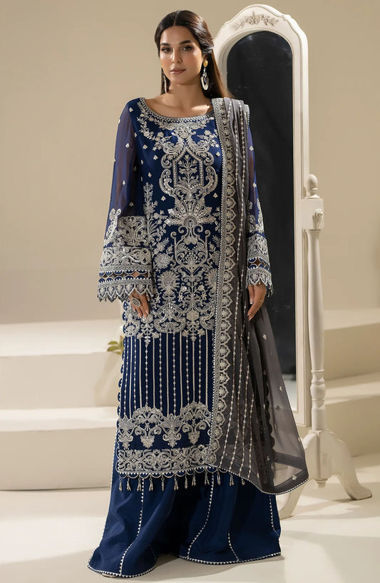 Nisha by Imrozia Embroidered Chiffon Unstitched 3 Piece Suit - M-89 Lamiya - IMP25NF - Blue - Festive Collection