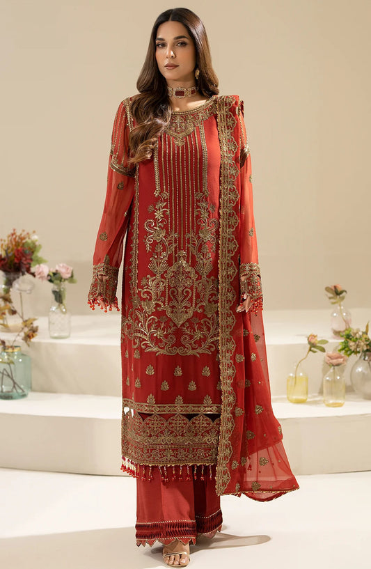 Nisha by Imrozia Embroidered Chiffon Unstitched 3 Piece Suit - M-90 Areesha - IMP25NF - Red - Festive Collection