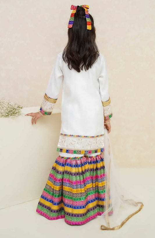 Modest Embroidered Raw Sillk Stitched 3 Piece - Mah e Noor - White - MD25F - Festive Collection