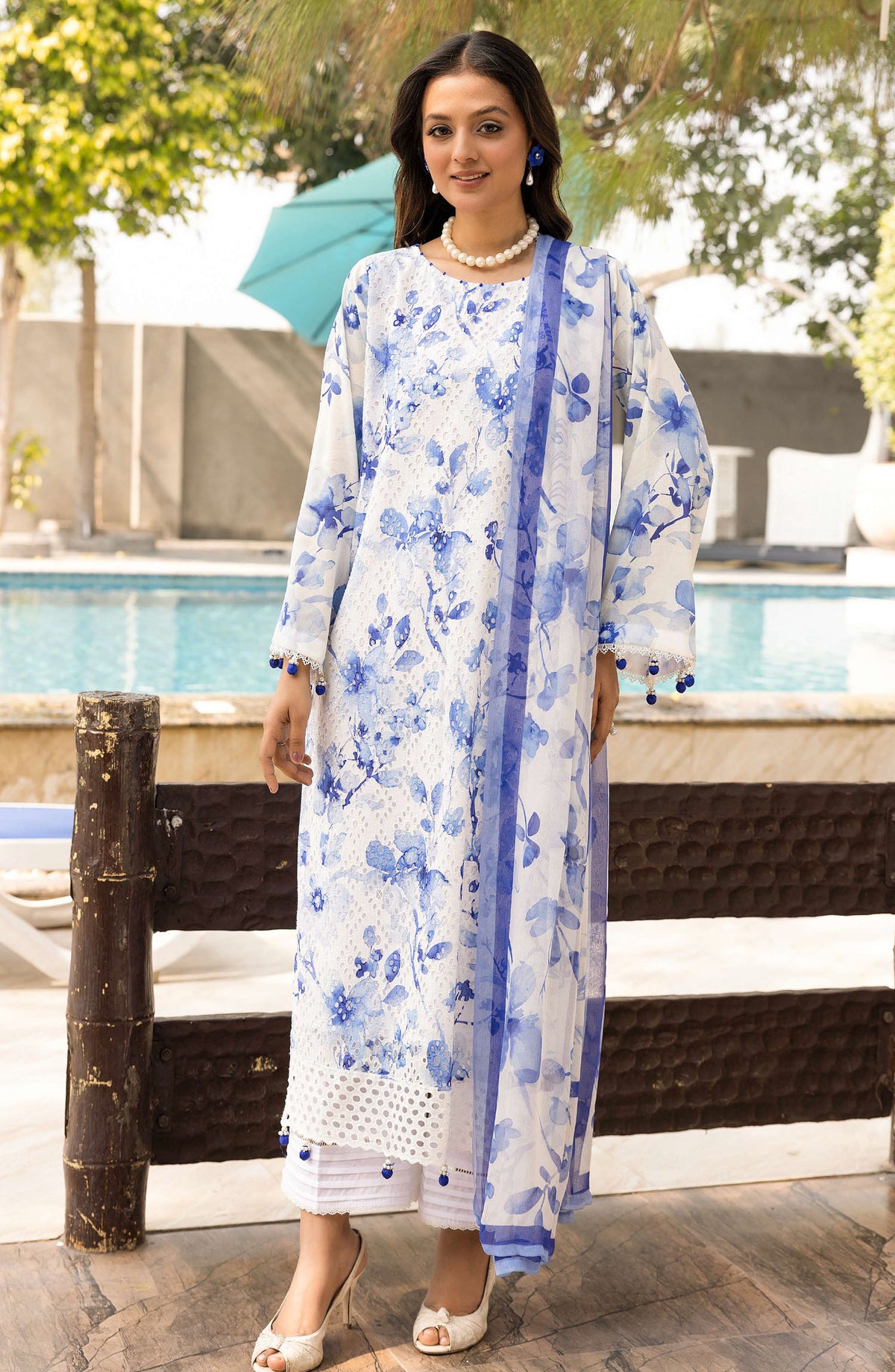 Mahees Sehar by Riaz Arts Chikankari Lawn Unstitched 3 Piece Suit - D-09 - RA25MSC - White - Summer Collection