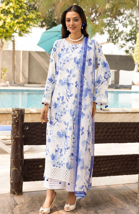 Mahees Sehar by Riaz Arts Chikankari Lawn Unstitched 3 Piece Suit - D-09 - RA25MSC - White - Summer Collection