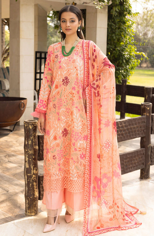 Mahees Sehar by Riaz Arts Chikankari Lawn Unstitched 3 Piece Suit - D-08 - RA25MSC - Pink - Summer Collection