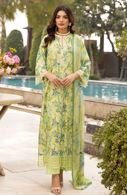 Mahees Sehar by Riaz Arts Chikankari Lawn Unstitched 3 Piece Suit - D-07 - RA25MSC - Green - Summer Collection