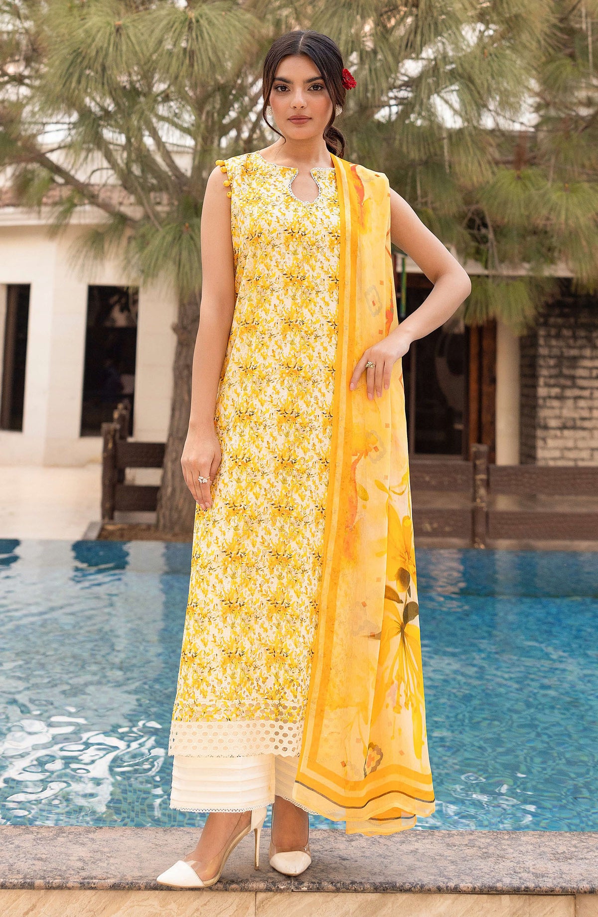 Mahees Sehar by Riaz Arts Chikankari Lawn Unstitched 3 Piece Suit - D-03 - RA25MSC - Yellow - Summer Collection