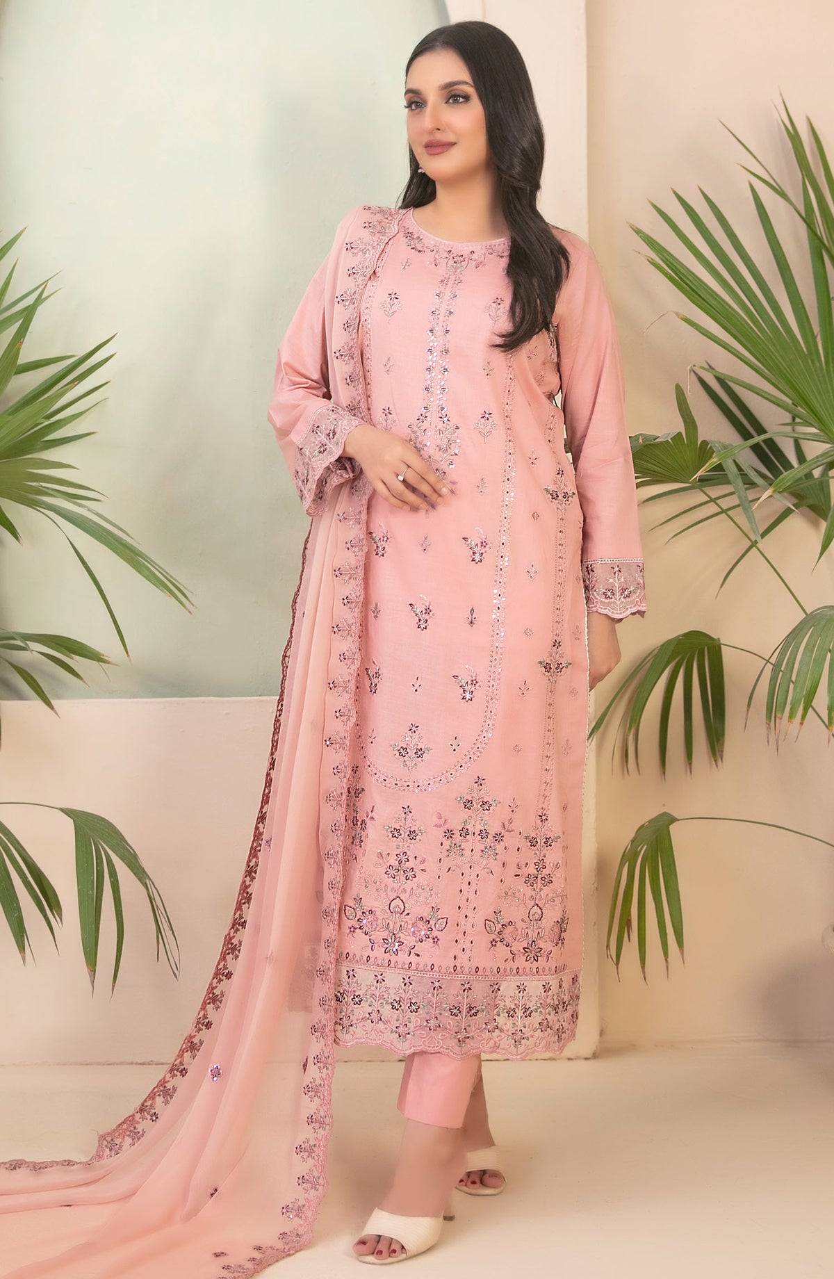 Mahveen by Tawakkal Fabrics Embroidered Lawn Unstitched 3 Piece Suit - D-1729 - TF25MAHV2 - Pink - Summer Collection