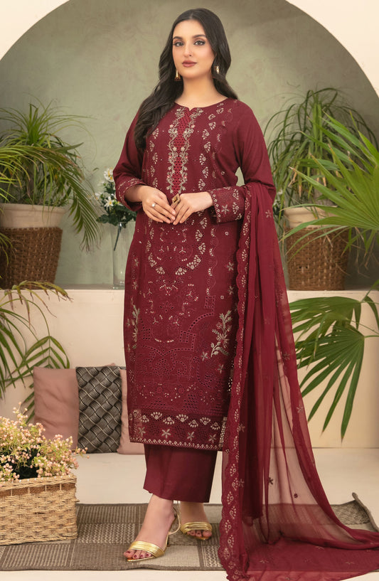 Mahveen by Tawakkal Fabrics Embroidered Lawn Unstitched 3 Piece Suit - D-1724 - TF25MAHV2 - Maroon - Summer Collection