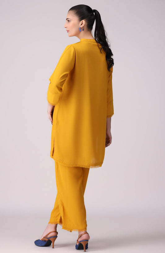 La Rosaa Solid georgette Stitched 2 Piece - Marigold - Mustard - Casual Collection