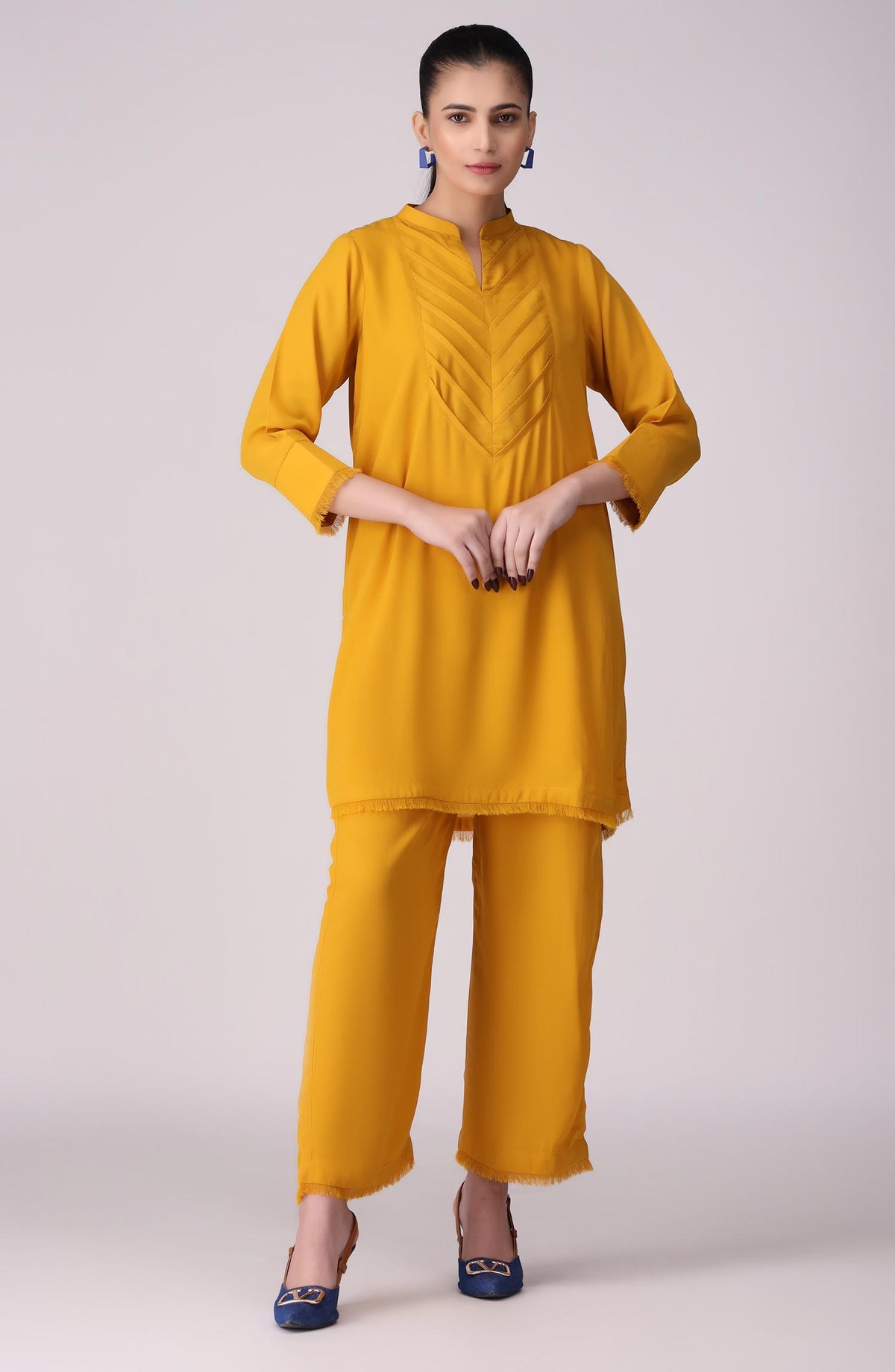 La Rosaa Solid georgette Stitched 2 Piece - Marigold - Mustard - Casual Collection