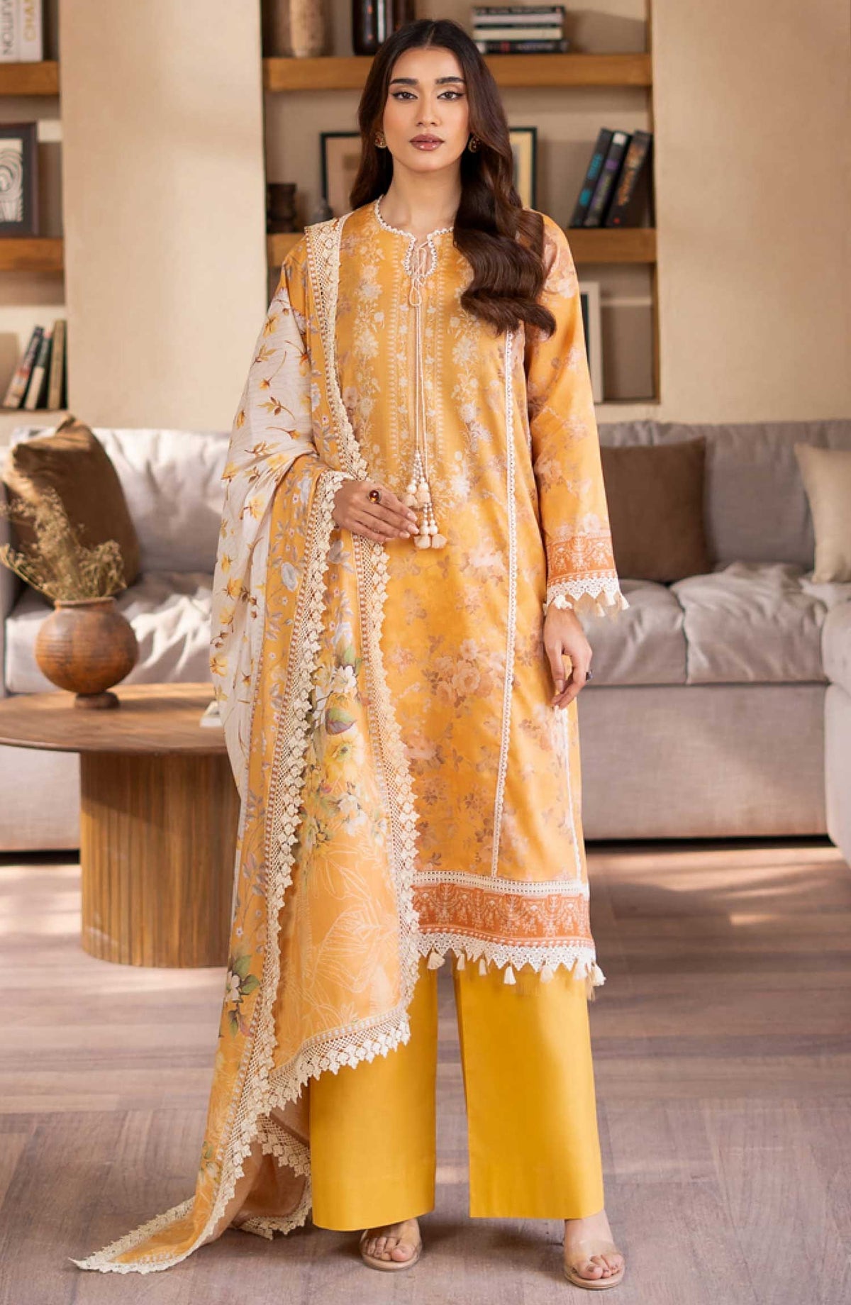 Mausummery Printed Lawn Unstitched 3 Piece - Marigold - MUS25PL - Yellow - Summer Collection
