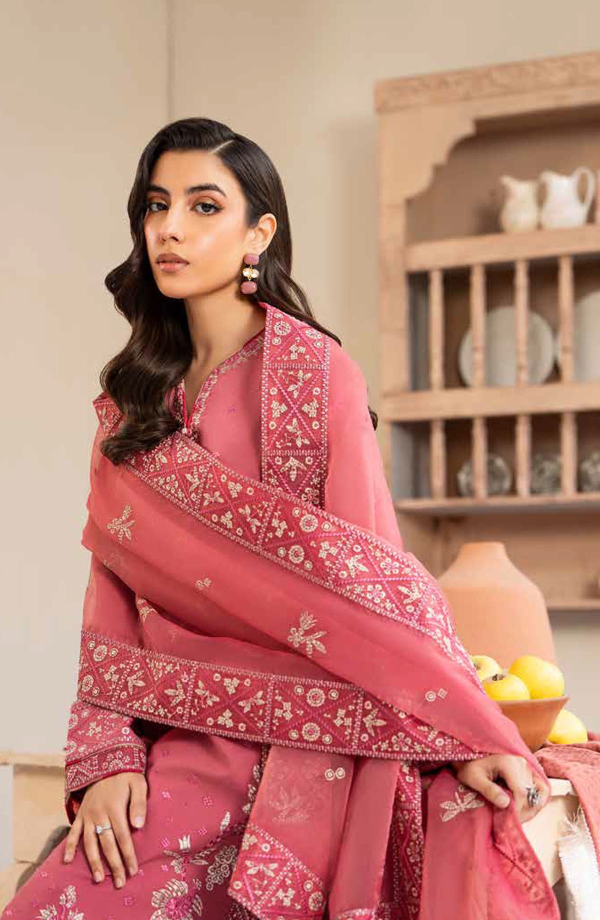 Maryum n Maria Embroidered Lawn Unstitched 3 Piece Suit - MS50118 ADRA - MNM25HLL - Pink - summer Collection