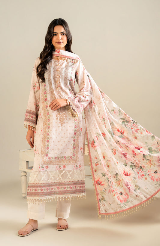 Mausummery Printed Lawn Unstitched 3 Piece Suit - Peony - MUS25SUL - Off White - Summer Collection