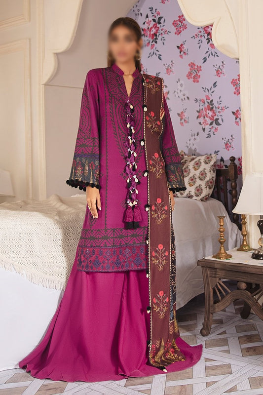 Manzil - Khaddar and Linen Unstitched Collection D- MAUVE IRIS