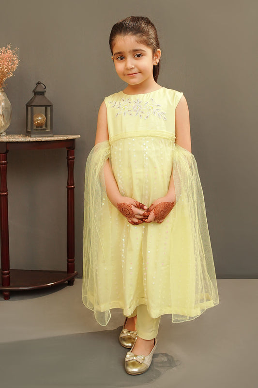 Ochre Festive Wear Net Stitched 3 Piece - MAX-22 - Yellow - Girls Collection