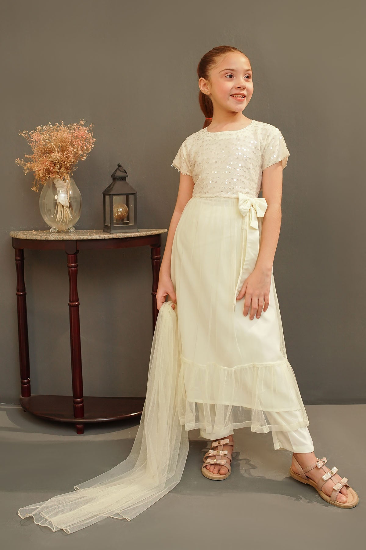 Ochre Festive Wear Net Stitched 3 Piece - MAX-24 - White - Girls Collection