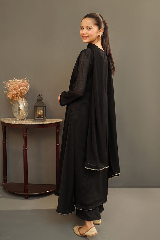 Ochre Festive Wear Chiffon Stitched 3 Piece - MAX-25 - Black - Girls Collection