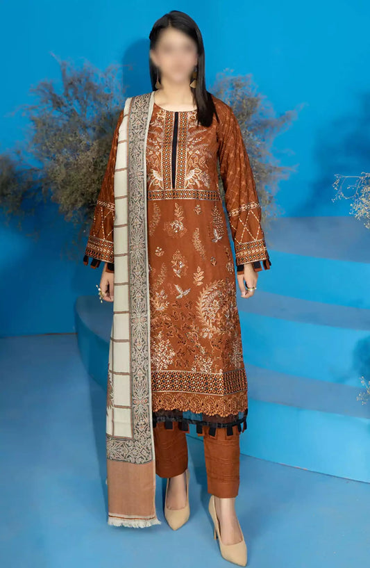 Marjjan Dyed Karandi Wool Embroidered Collection - MDS-68 (BROWN)