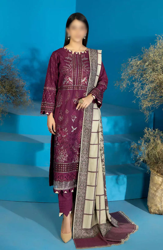 Marjjan Dyed Karandi Wool Embroidered Collection - MDS-68 (PLUM)