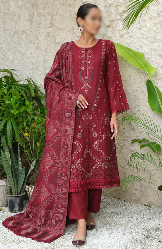Sequins Embroidered Dyed Self Wool Collection by Marjjan - MDS-71 (MAROON)
