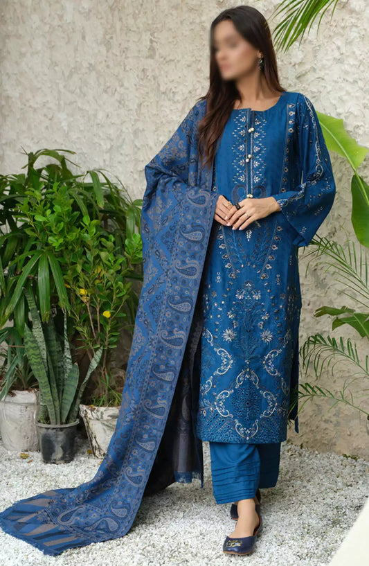 Sequins Embroidered Dyed Self Wool Collection by Marjjan - MDS-71 (TEAL BLUE)