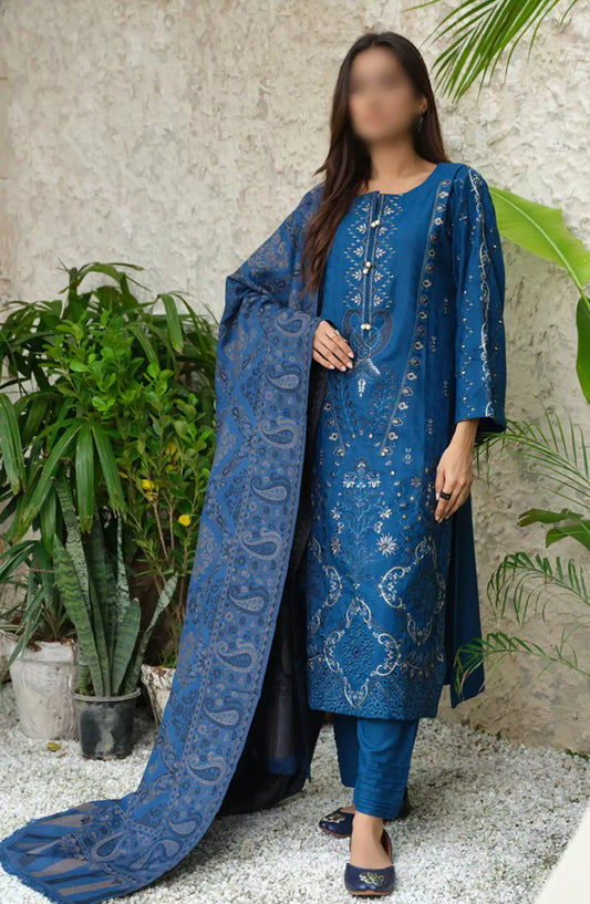 Sequins Embroidered Dyed Self Wool Collection by Marjjan - MDS-71 (TEAL BLUE)