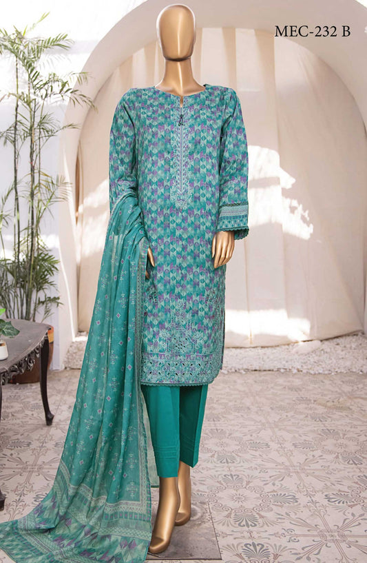 Mehek by HZ textile Embroidered Lawn Unstitched 3 Piece - MEC 232 B - HZ25M - Blue - Summer Collection