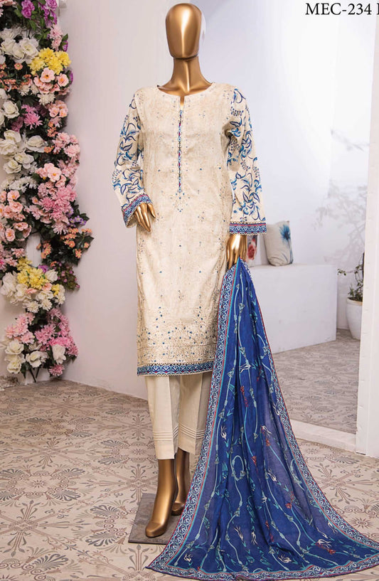 Mehek by HZ textile Embroidered Lawn Unstitched 3 Piece - MEC 234 B - HZ25M - White - Summer Collection