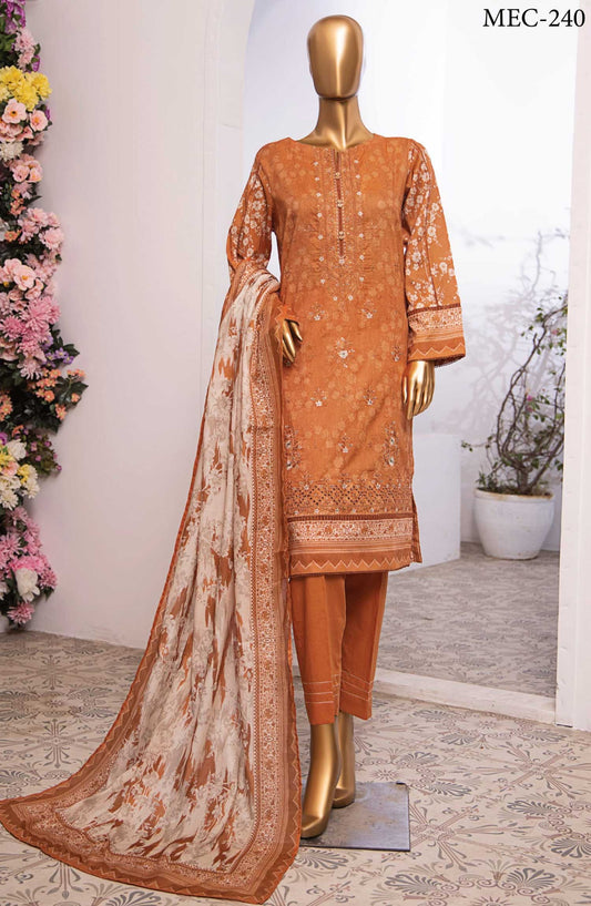 Mehek by HZ textile Embroidered Lawn Unstitched 3 Piece - MEC 240 B - HZ25M - Orange - Summer Collection