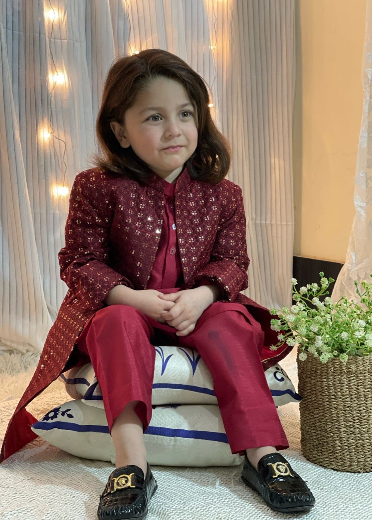 Red Long Open Sherwani S24