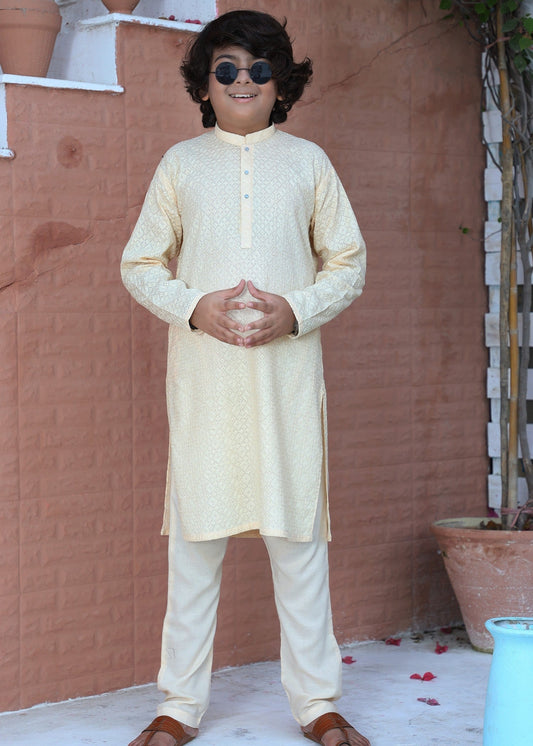 Bright Cream chicken Kurta Trouser - CK 005