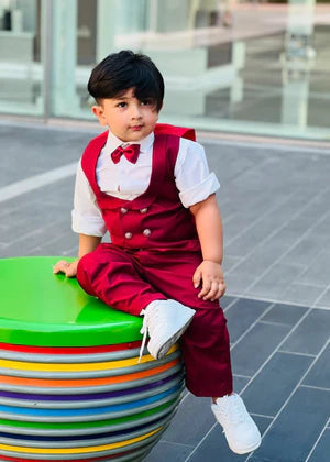 5pcs red suit (Coat+Waistcoat+Pant+Shirt+Bow) - CPS 010
