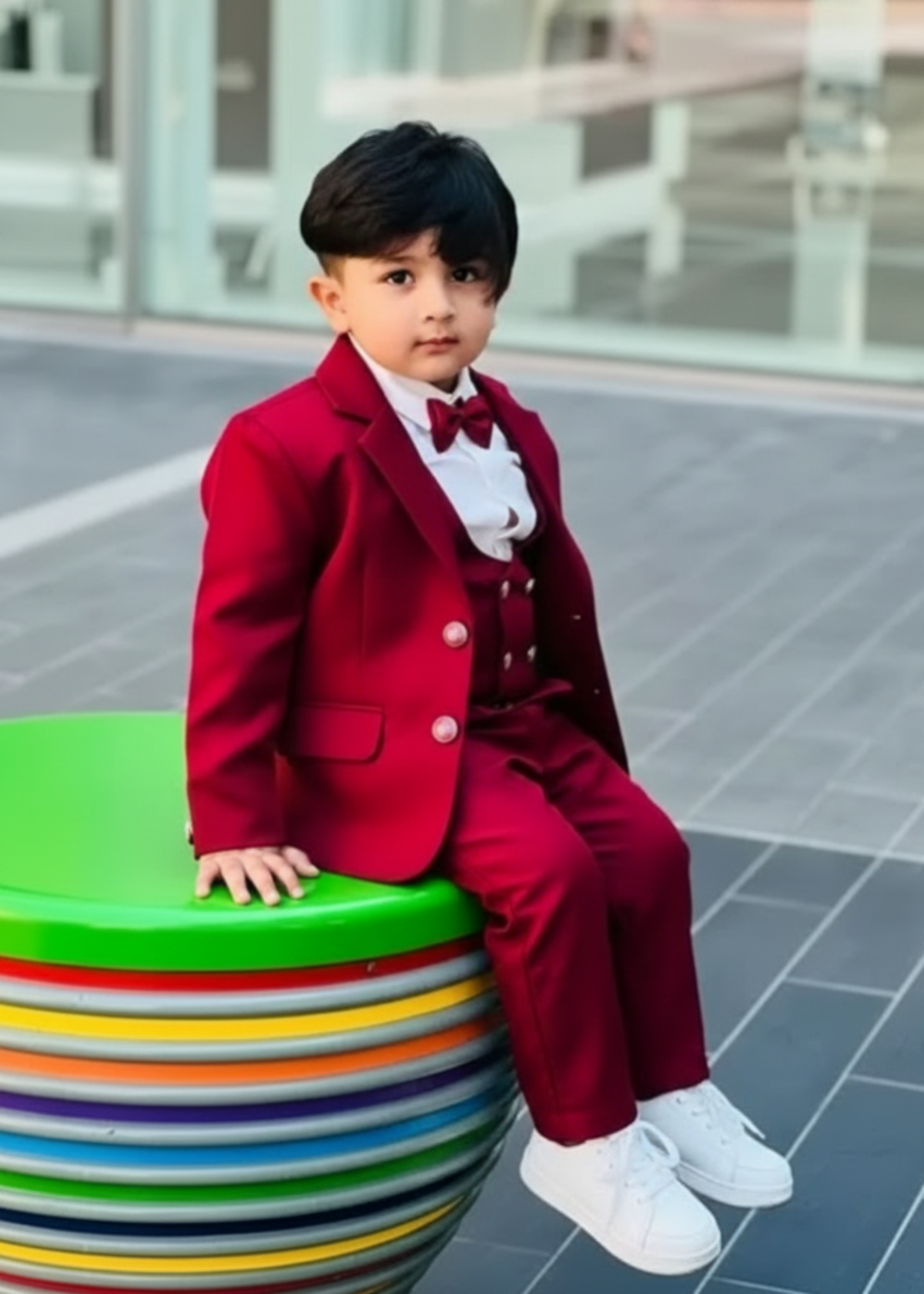 5pcs red suit (Coat+Waistcoat+Pant+Shirt+Bow) - CPS 010
