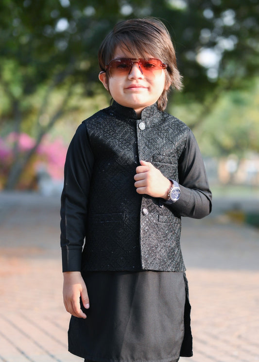 Black Sequence Embroidered Only Waistcoat EW27