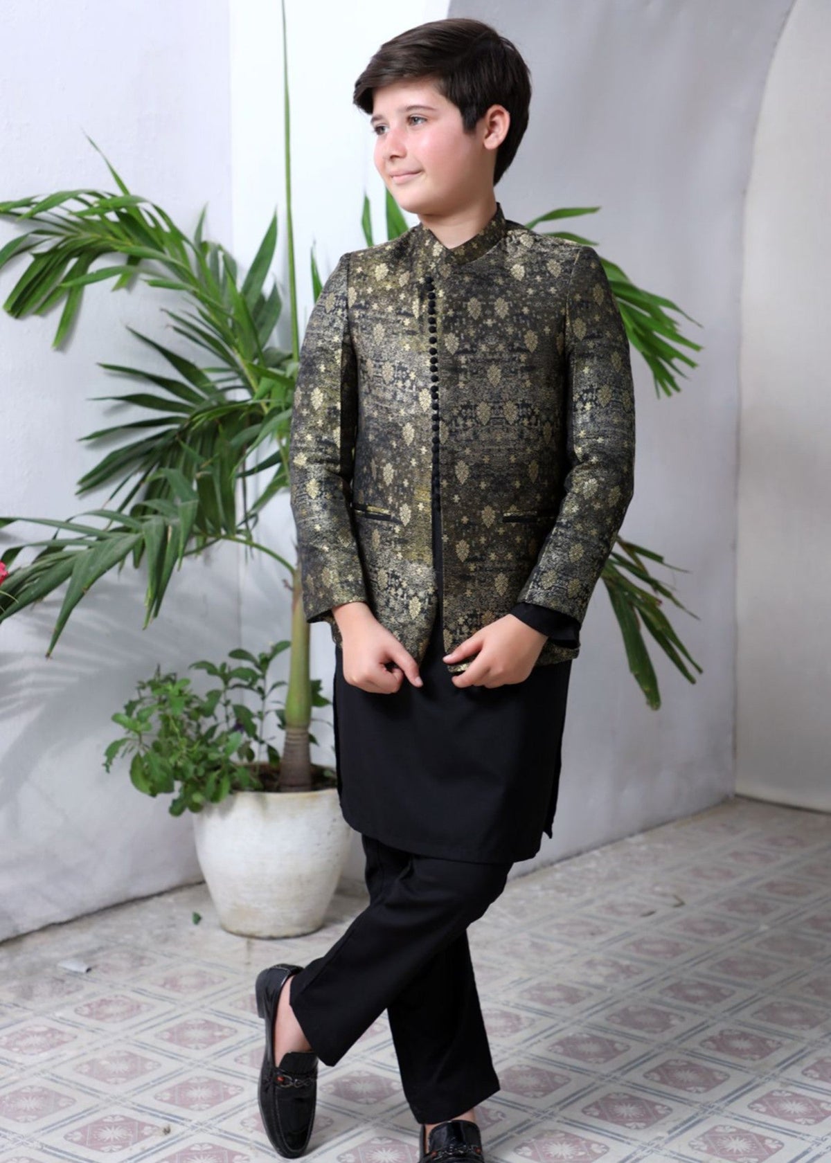 Golden And Black Prince Coat Suit P26