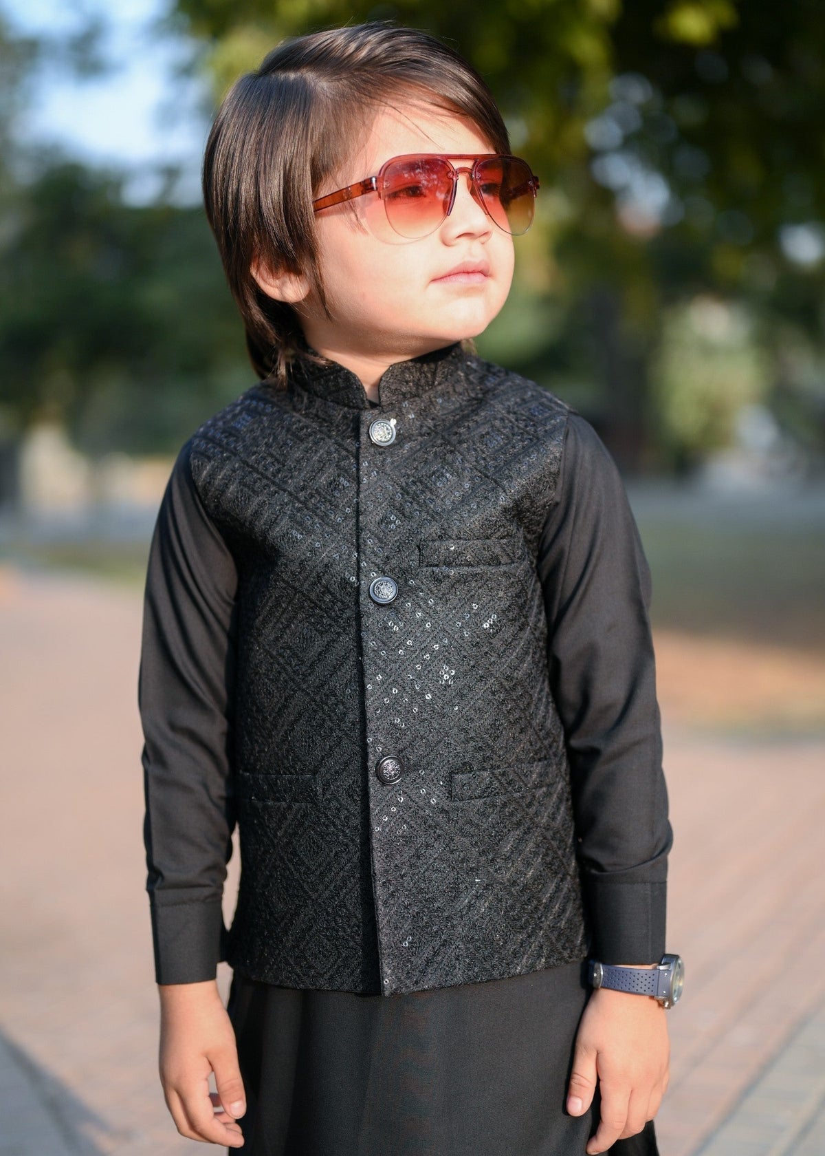 Black Sequence Embroidered Only Waistcoat EW27