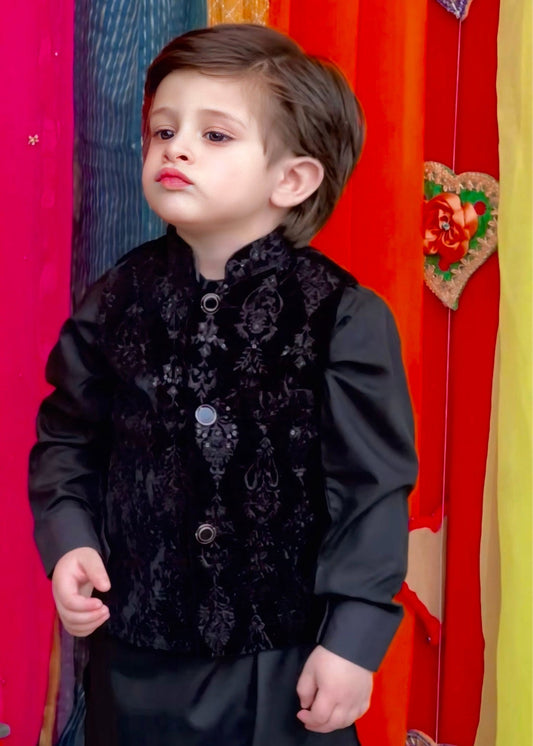 Black Velvet Waistcoat Suit EW55