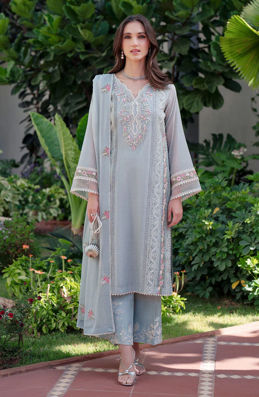 Mehak Yaqoob Embroidered Cotton Slub Stitched 3 Piece Suit - Nova - MY25MRV2 - Blue - Formal Collection