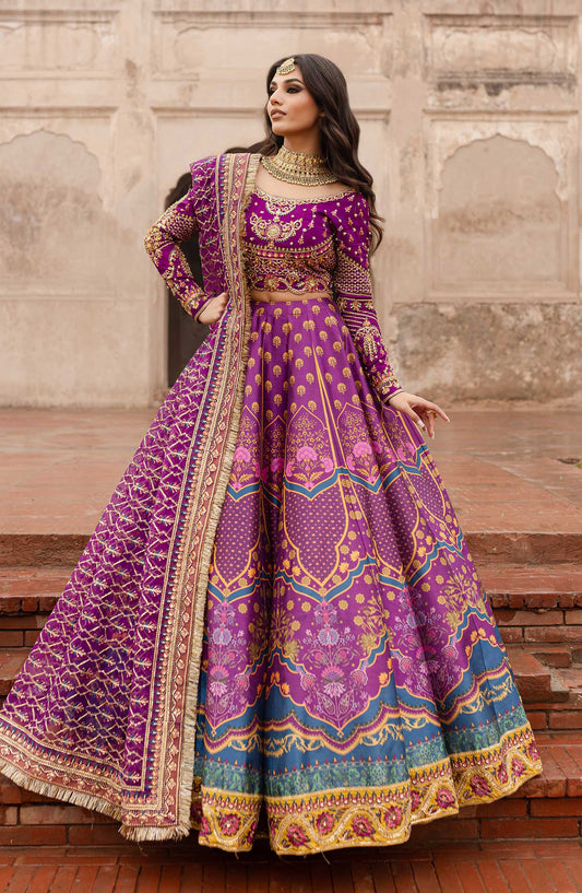 Khwabedah By Maria Osama Khan Embroidered Unstitched 3 Piece - Mehva - MOK25K - Purple - Wedding Collection