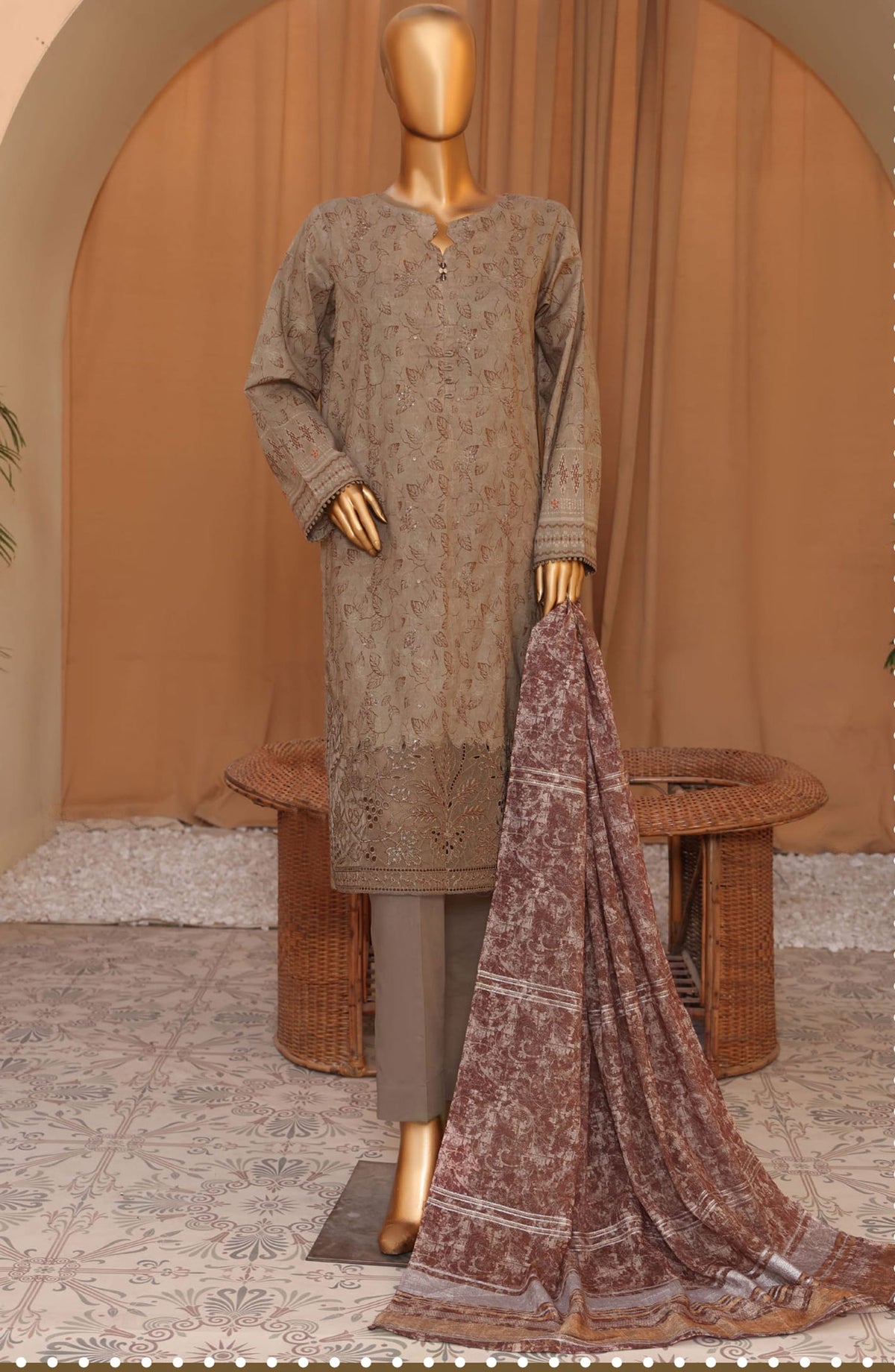 HZ Mahee Embroidered Shirt with Fancy Jacquard Dupatta Collection - MEJ-907