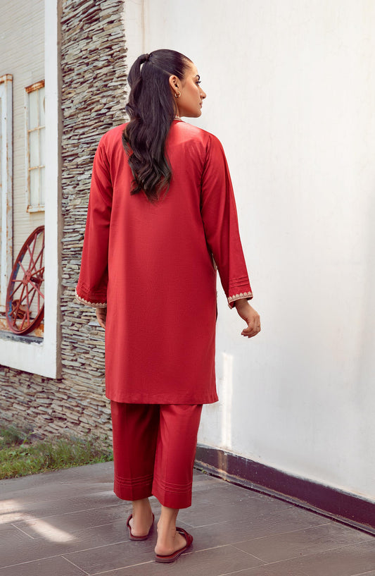 La Rosaa Solid cotton lawn Stitched 2 Piece - Mira - Maroon - Casual Collection