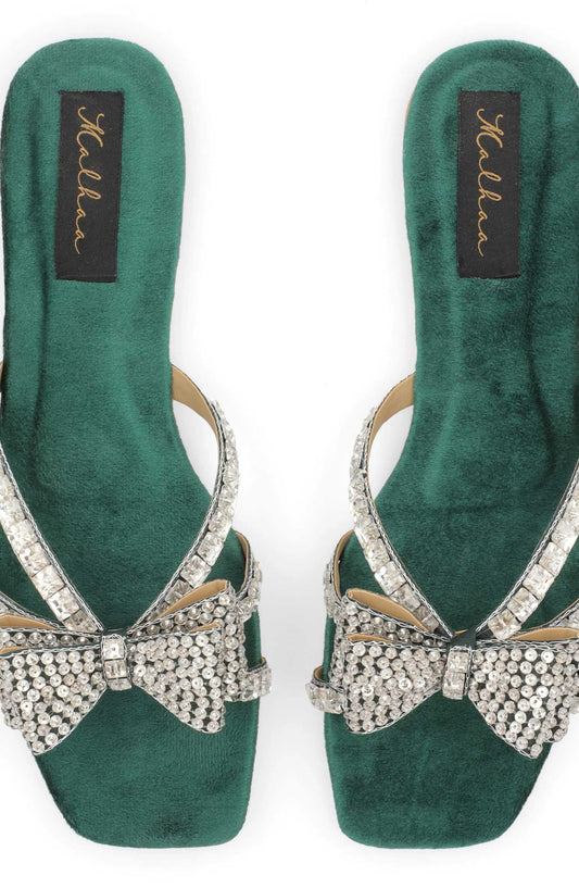 Malhaa Fashion Fancy Footwear Flats - MLH25FW - Misty - Green - Festive Collection