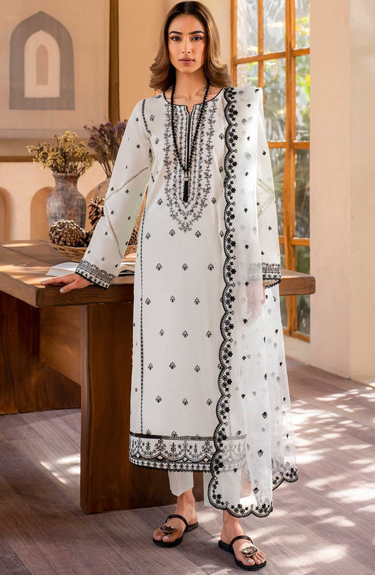 Zarif Embroidered Jacquard Stitched 3 Piece Suit - Miya - ZF25EL - White - Summer Collection