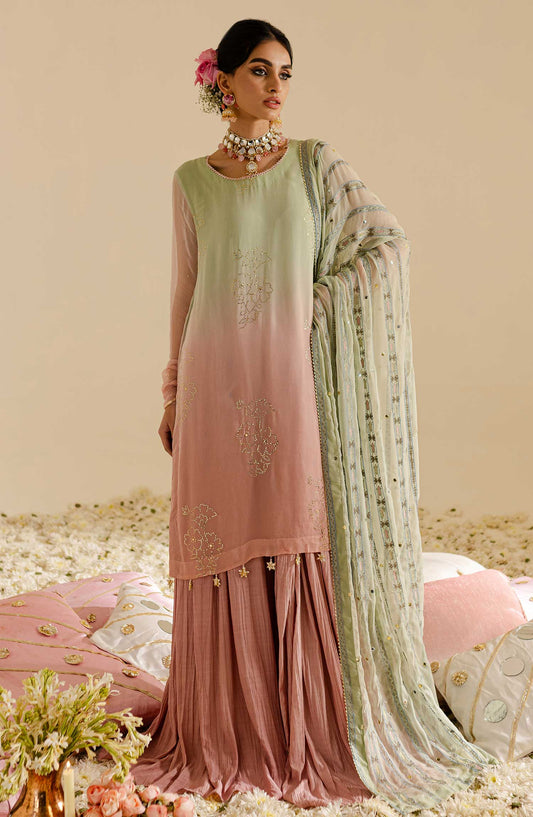 Nureh Mukeshkari Embroidered Mukesh Chiffon Unstitched 3 Piece Suit - NU25MUK - MK-07 - Pink - Festive Collection