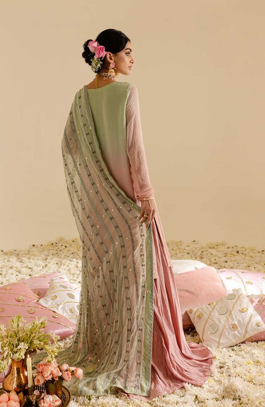 Nureh Mukeshkari Embroidered Mukesh Chiffon Unstitched 3 Piece Suit - NU25MUK - MK-07 - Pink - Festive Collection